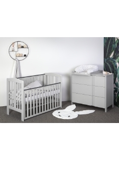 LIGHT GREY Łóżeczko YappyQu + YappyClassic Komoda