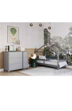 LIGHT GREY YappyHytte łóżko domek + YappyClassic Komoda